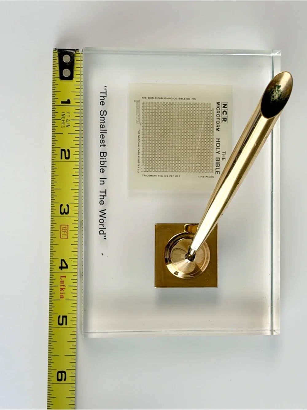 Vintage MicroBible Acrylic Pen Holder – NCR Microform Technology – Rare Desk Dis